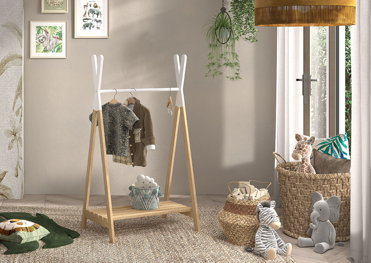 Kleiderständer KIDDY - weiß-natur - mit Ablage