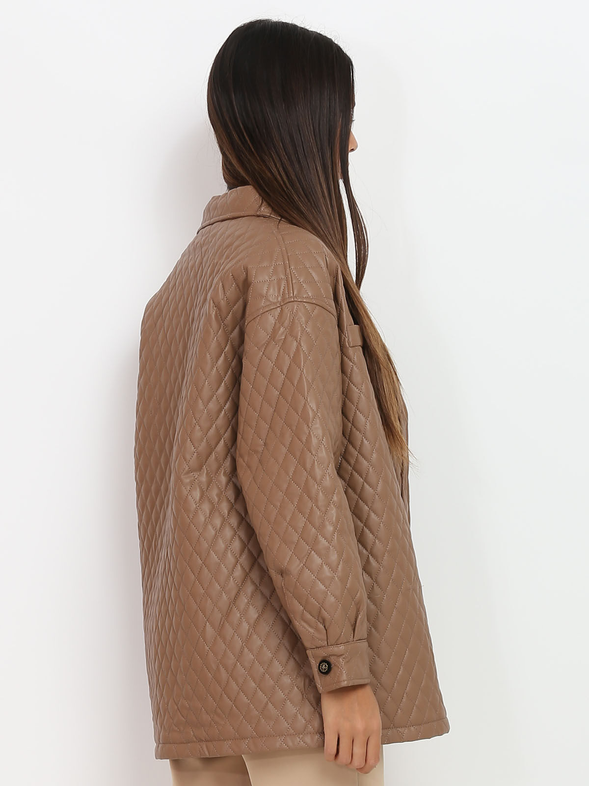 Veste surchemise matelassée- Taupe