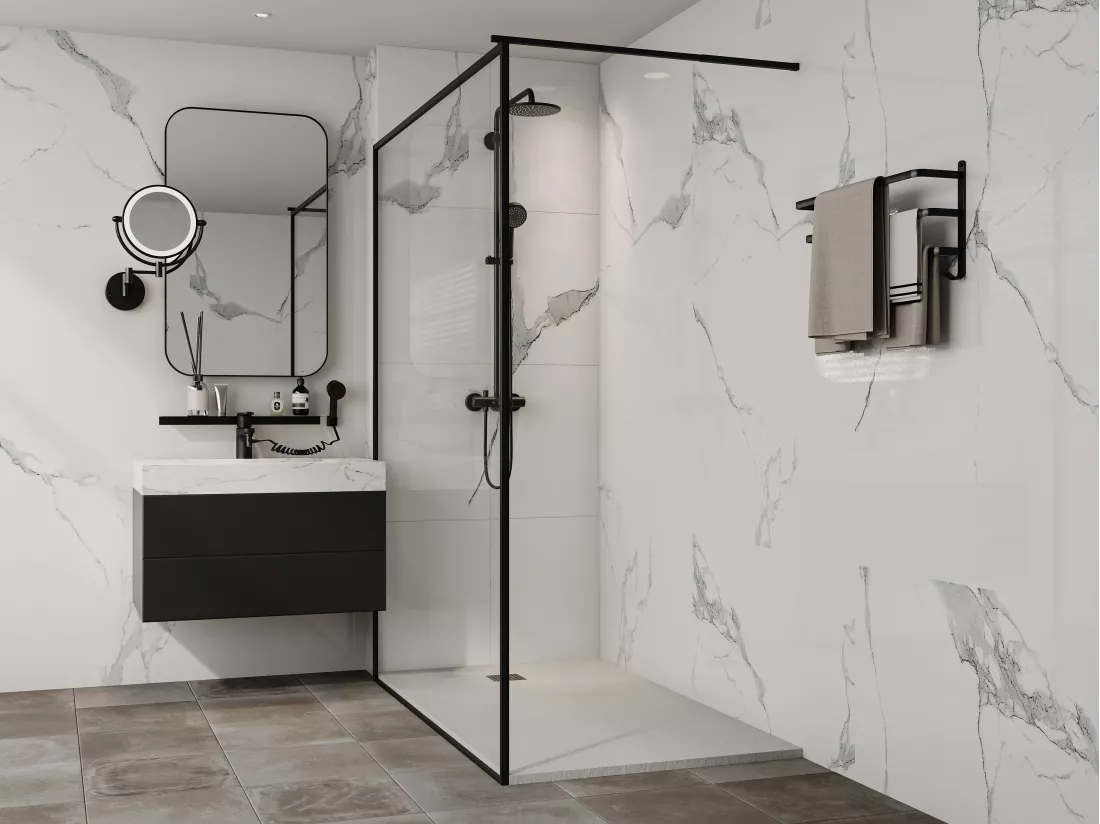 Receveur extra-plat à poser ou à encastrer découpable en résine SMC - Blanc - 160 x 90 cm - MIRNOSA