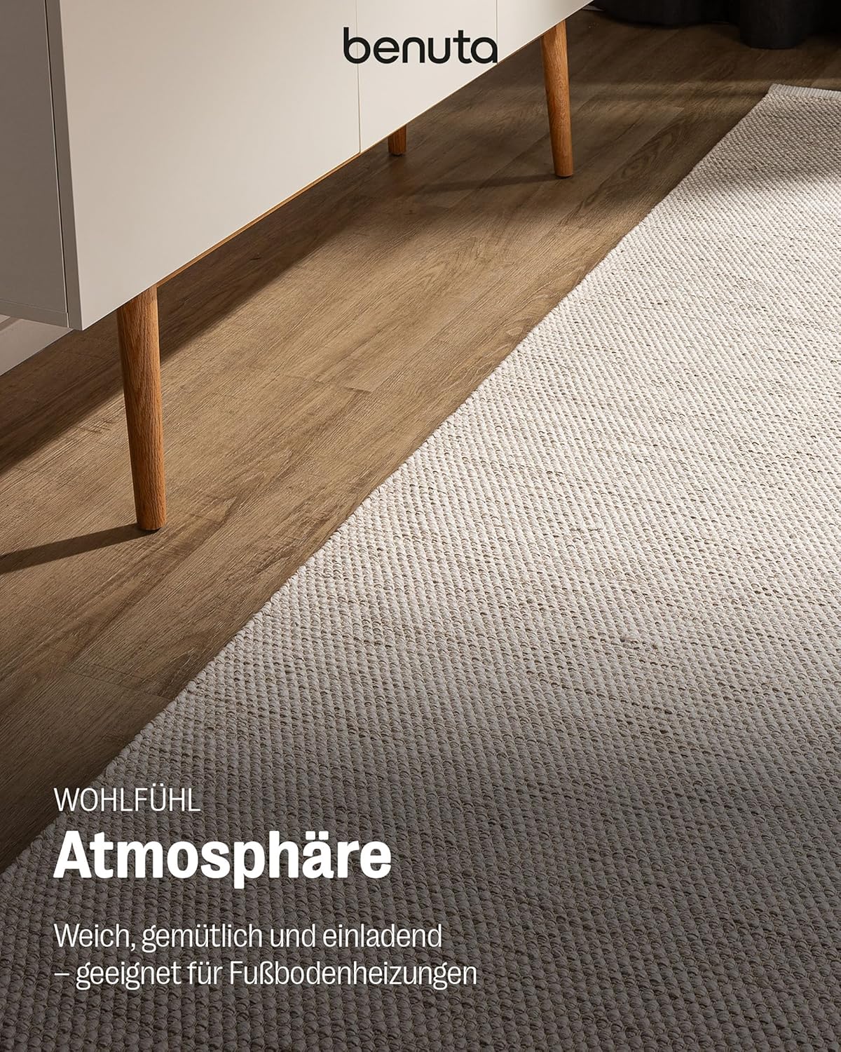 benuta Basic handgewebter Baumwollteppich Ron - Creme 80x250 cm - Handwebteppich aus 100% Baumwolle - Läufer im Style: Uni, Minimalistisch, Natural Living - Pflegeleicht für Wohnzimmer Schlafzimmer
