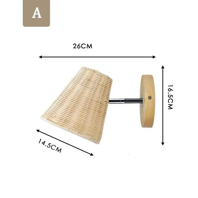 Rattan Hand-Woven Bedside Wall Lighting Lamp | Modern Retro Rotatable Wall Light