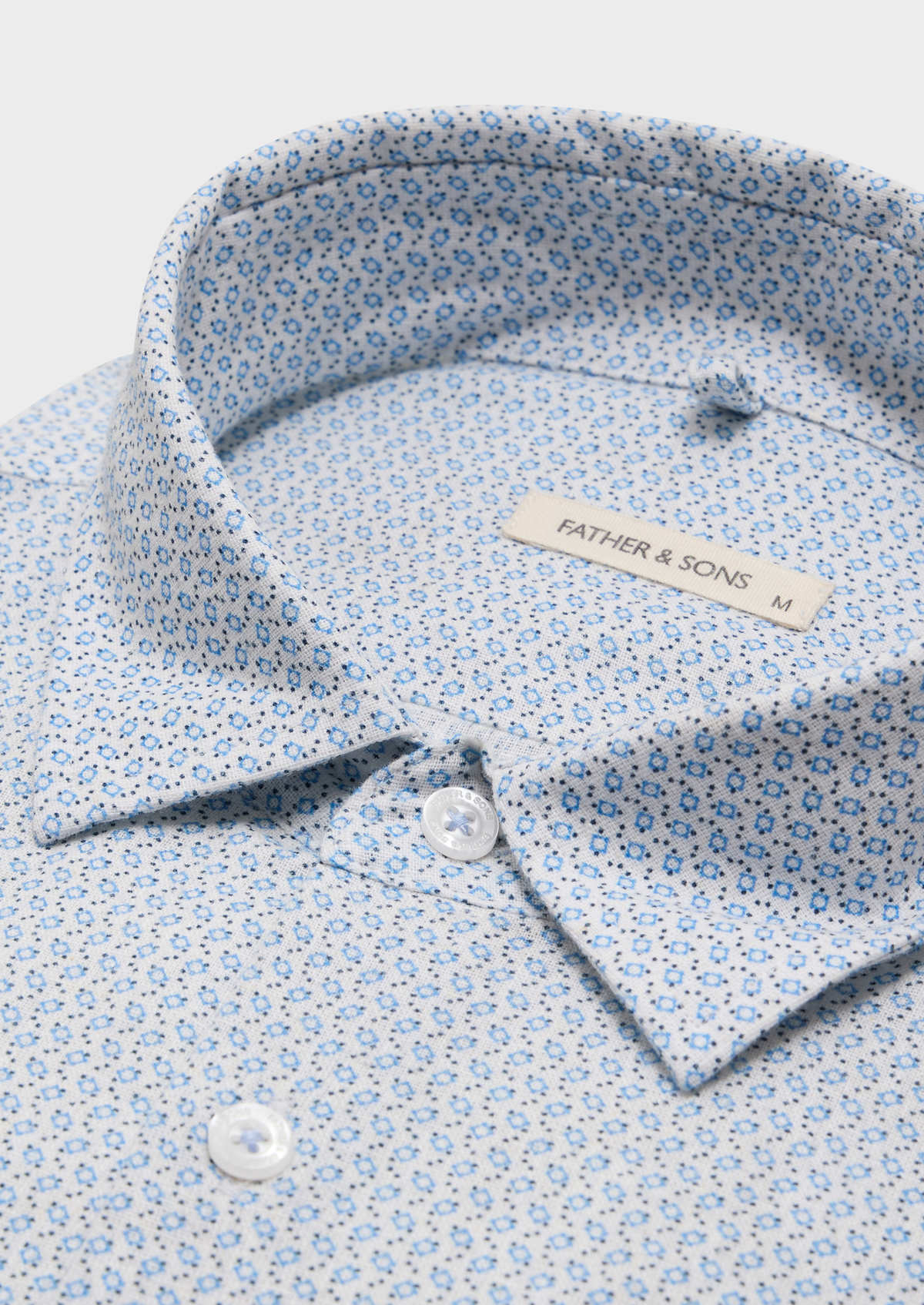 Chemise sport Slim en lin et coton blancs à motif fantaisie bleu ciel