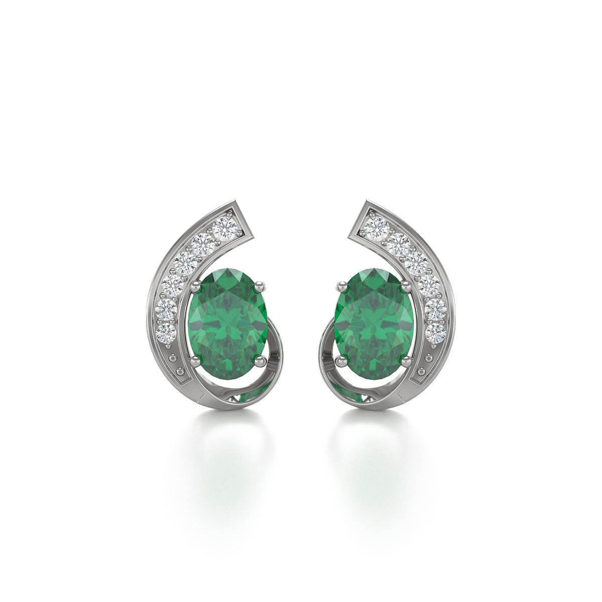 Boucles d'oreilles ADEN Or 585 Blanc Emeraude et Diamants 2.10grs