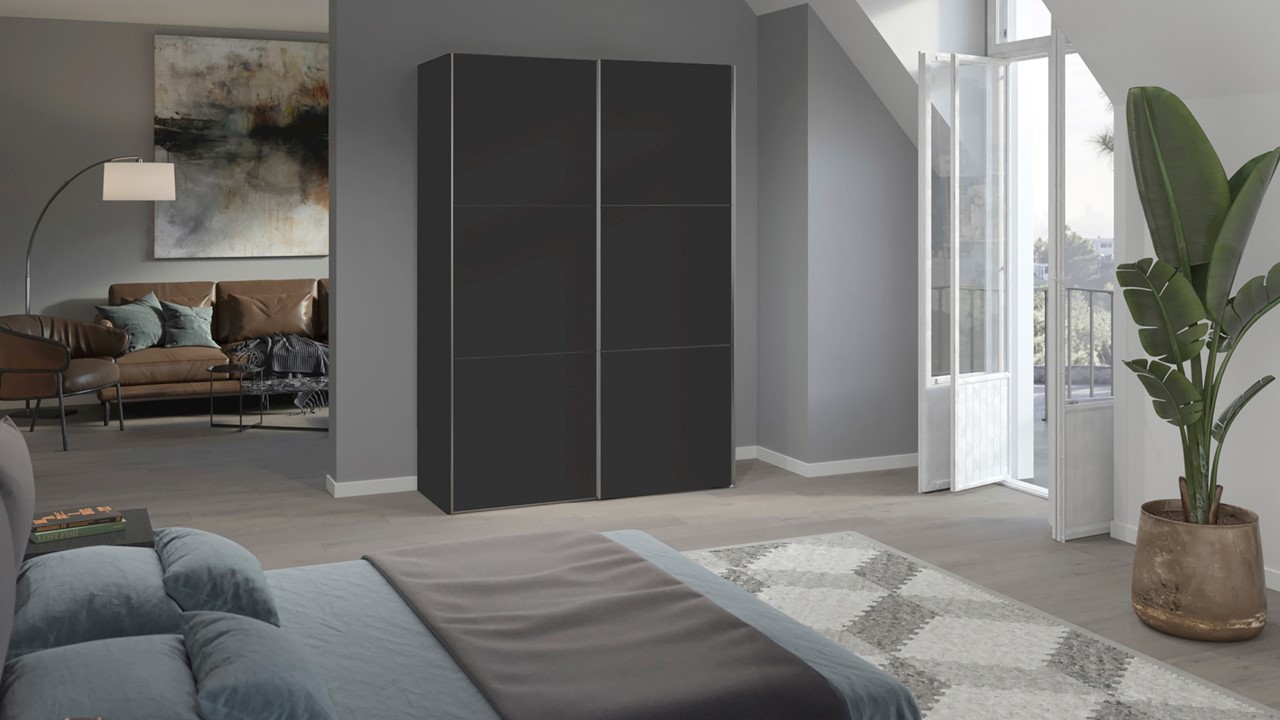 Schuifdeurkast Kixx met houten deuren zwart