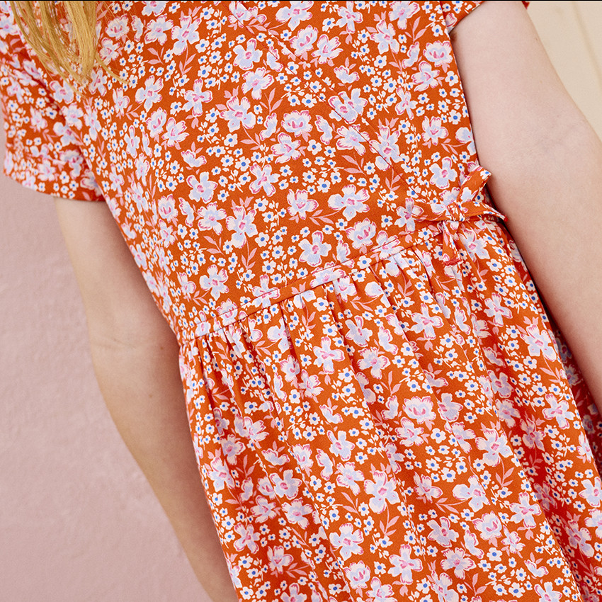Robe manches courtes effet cache-cœur imprimé fleuri pour fille