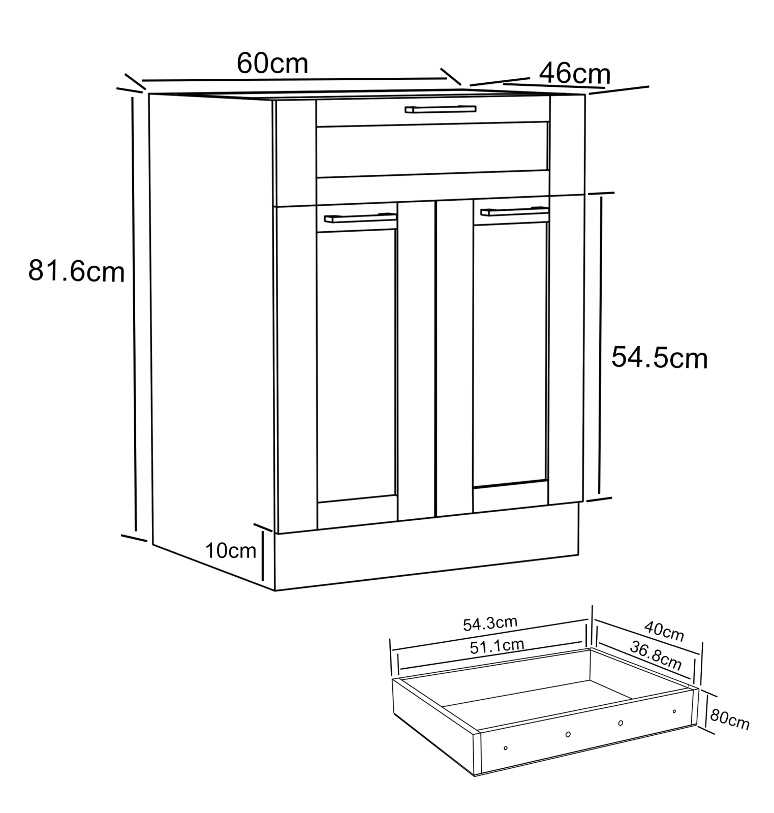 Unterschrank COLURA - weiß-anthrazit - mit Schubkasten - 60 cm