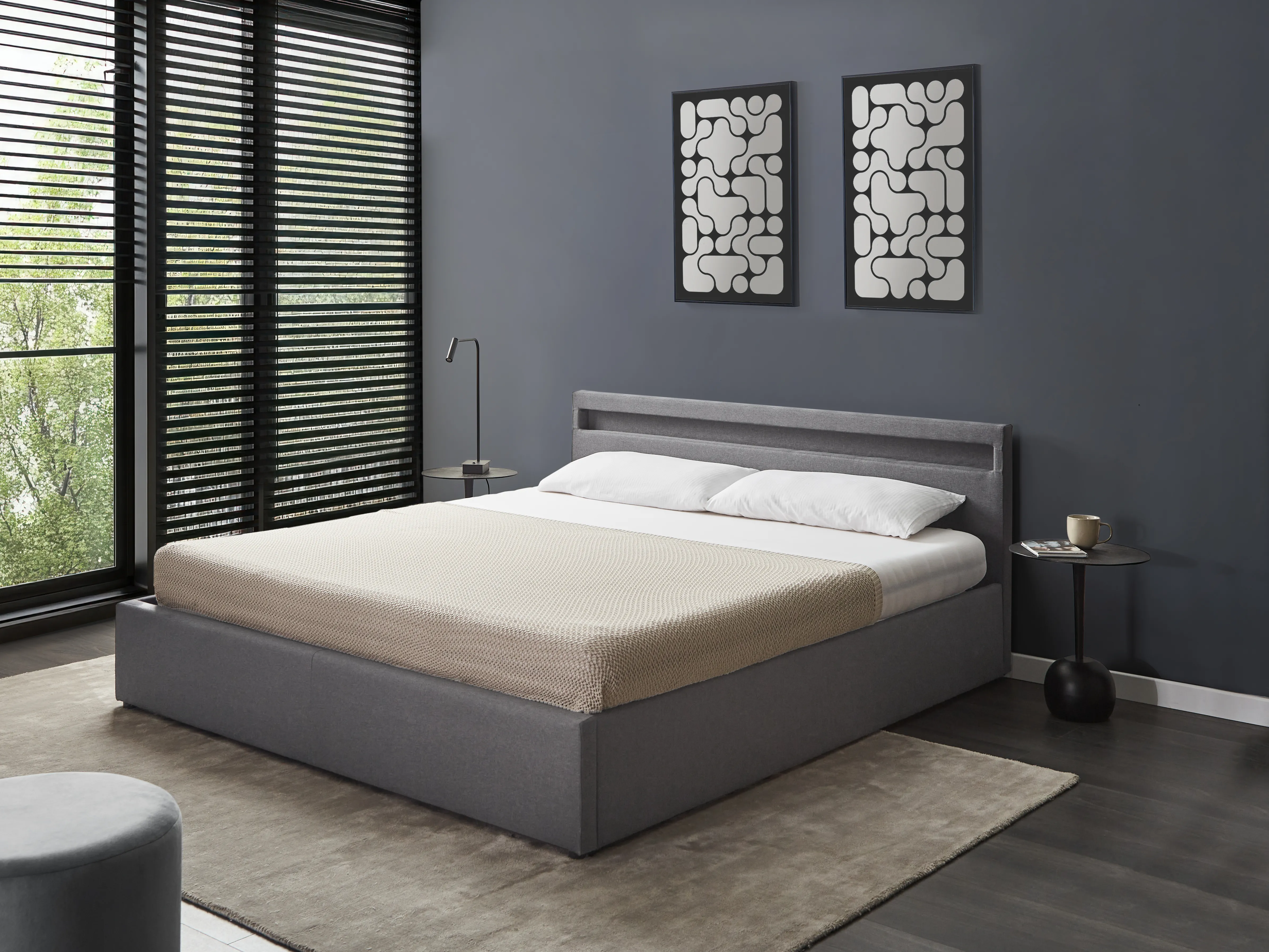 Opbergbed met LED Stof ARMELLE 180 x 200 cm Donkergrijs