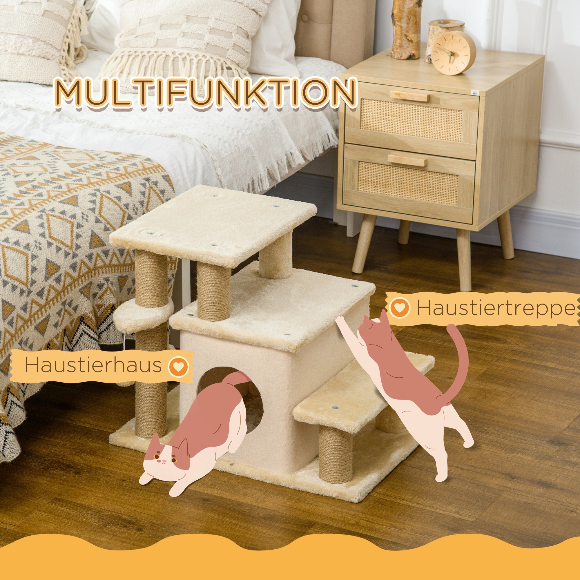 PawHut Hundetreppe mit Hütte beige 60L x 40B x 66H cm