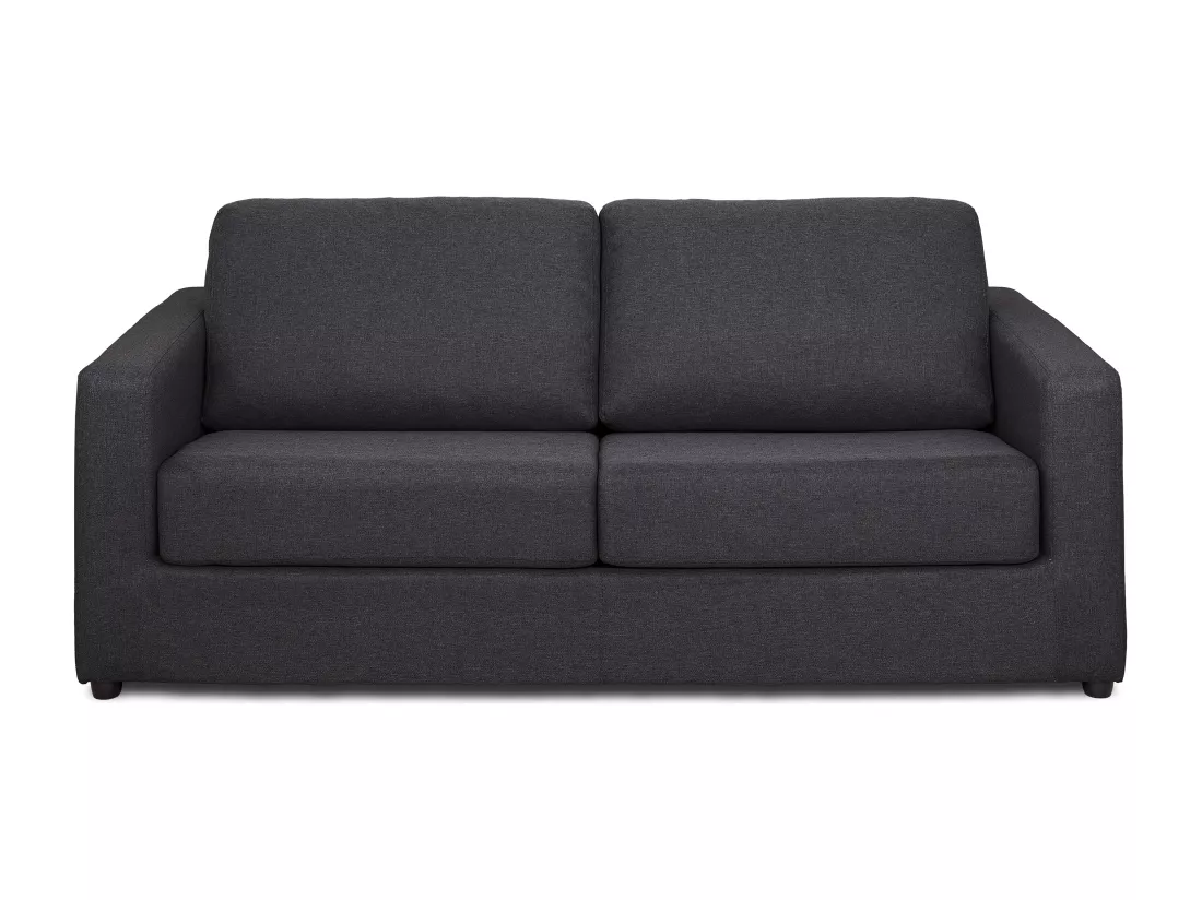 Canapé 3 places convertible express en tissu gris anthracite - Couchage 140 cm - Matelas 14 cm DONETO