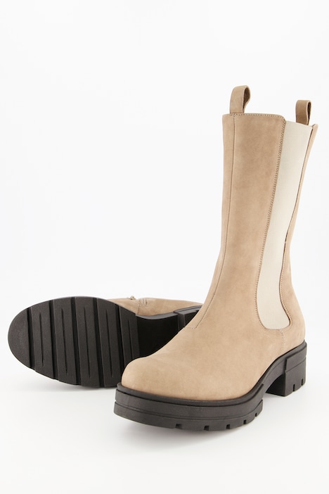 Leder-Stiefeletten, Elastikeinsatz, Profilsohle, Weite H