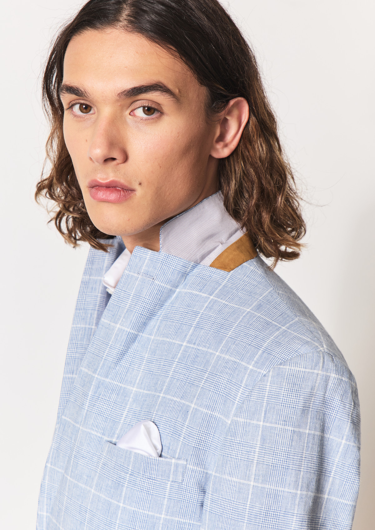Veste coordonnable Regular en lin et coton bleu glacier Prince de Galles