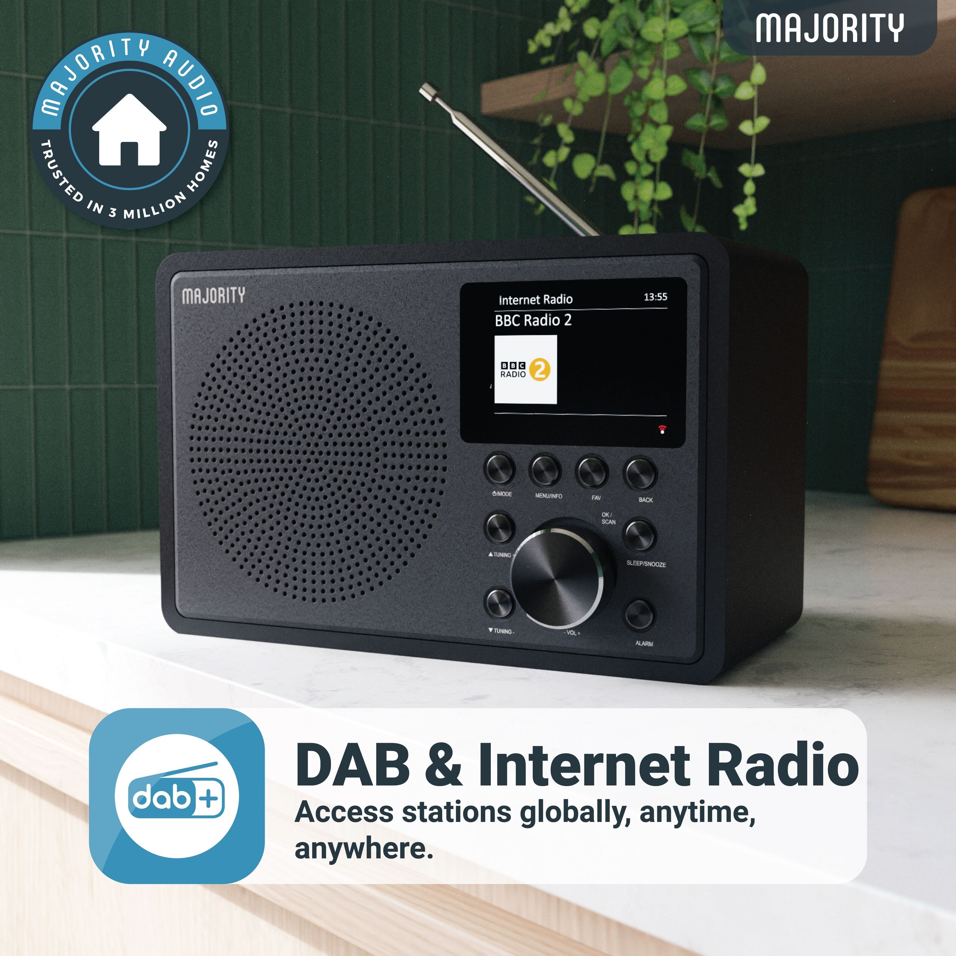 Majority Touro Internet Radio med Wi-Fi og AM/FM