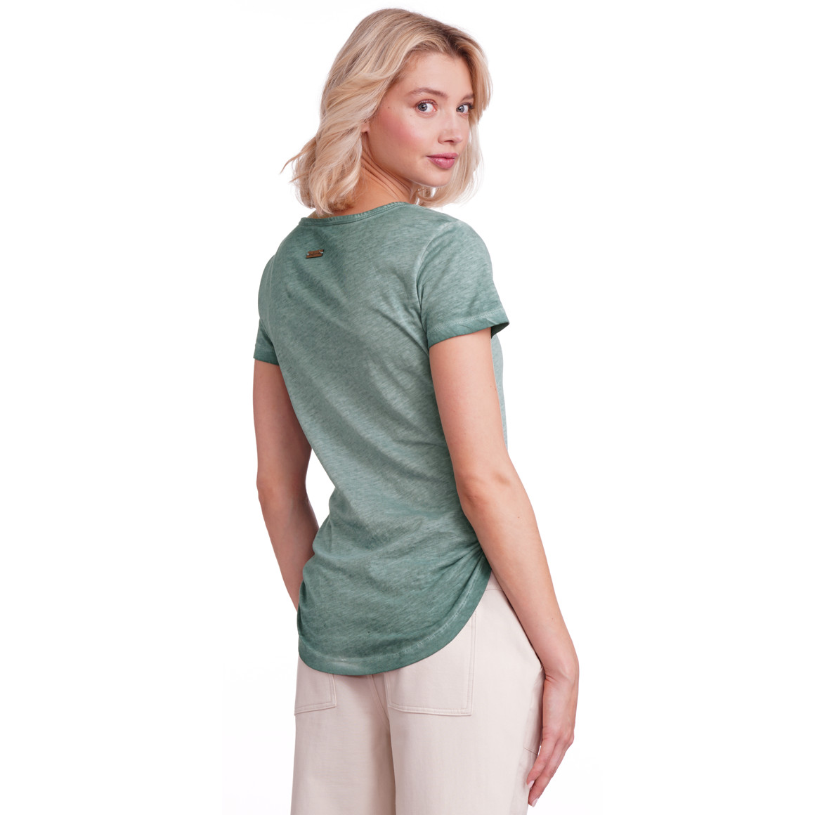 Gina Damen T-Shirt mit Knopfleiste dunkelgrün