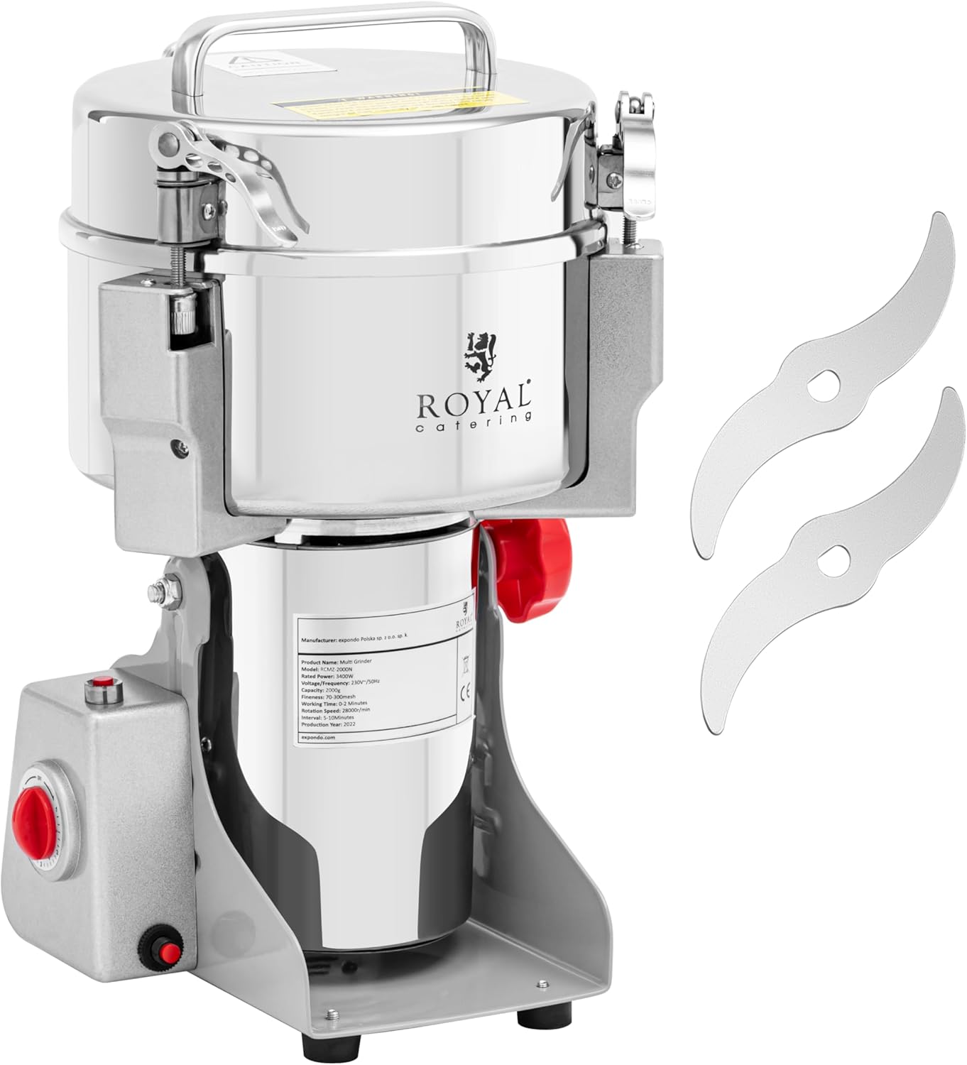Royal Catering RCMZ-2000N Gewürzmühle elektrisch 2000 g 21 x 9.5 cm 3400 W Multi-Zerkleinerer elektrischer Zerkleinerer Kräuter-Zerkleinerer