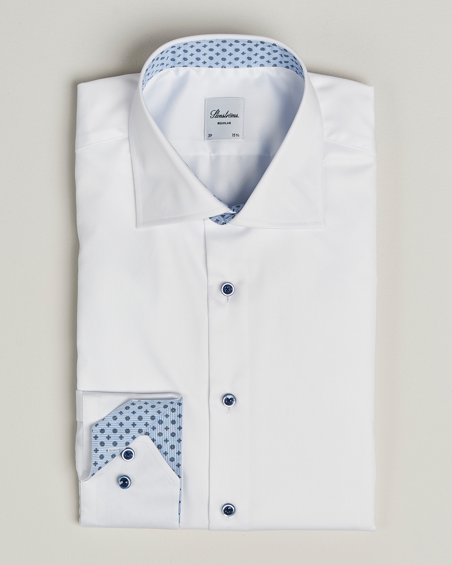 Stenströms Regular Fit Cotton Twill Contrast Shirt White