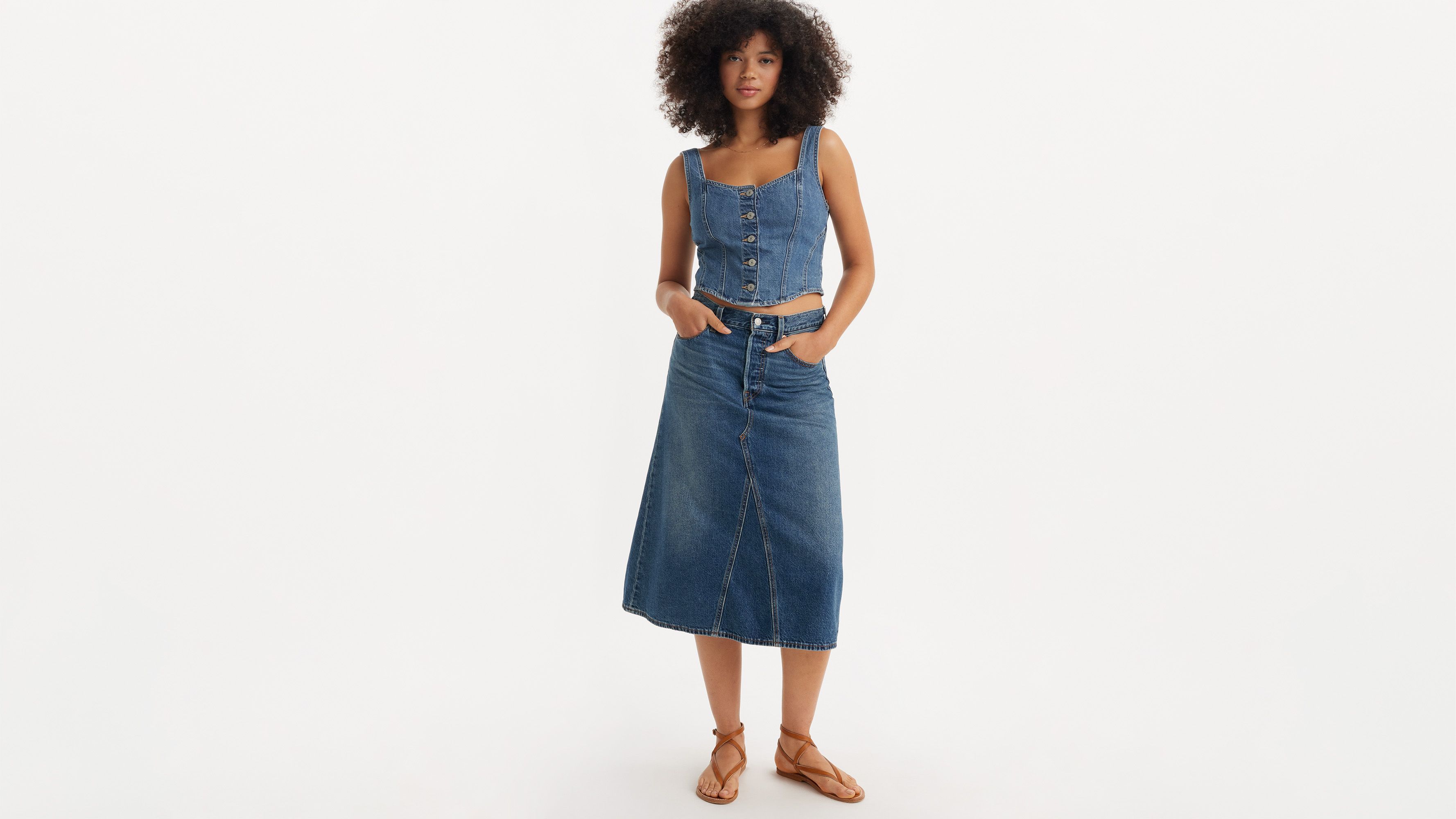 Jupe coupe en A taille haute Decon - Mid Morning - Bleu