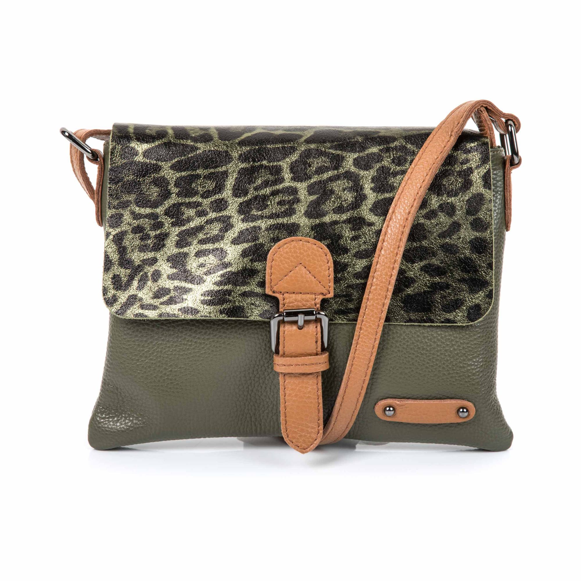 Sac bandoulière en cuir kaki