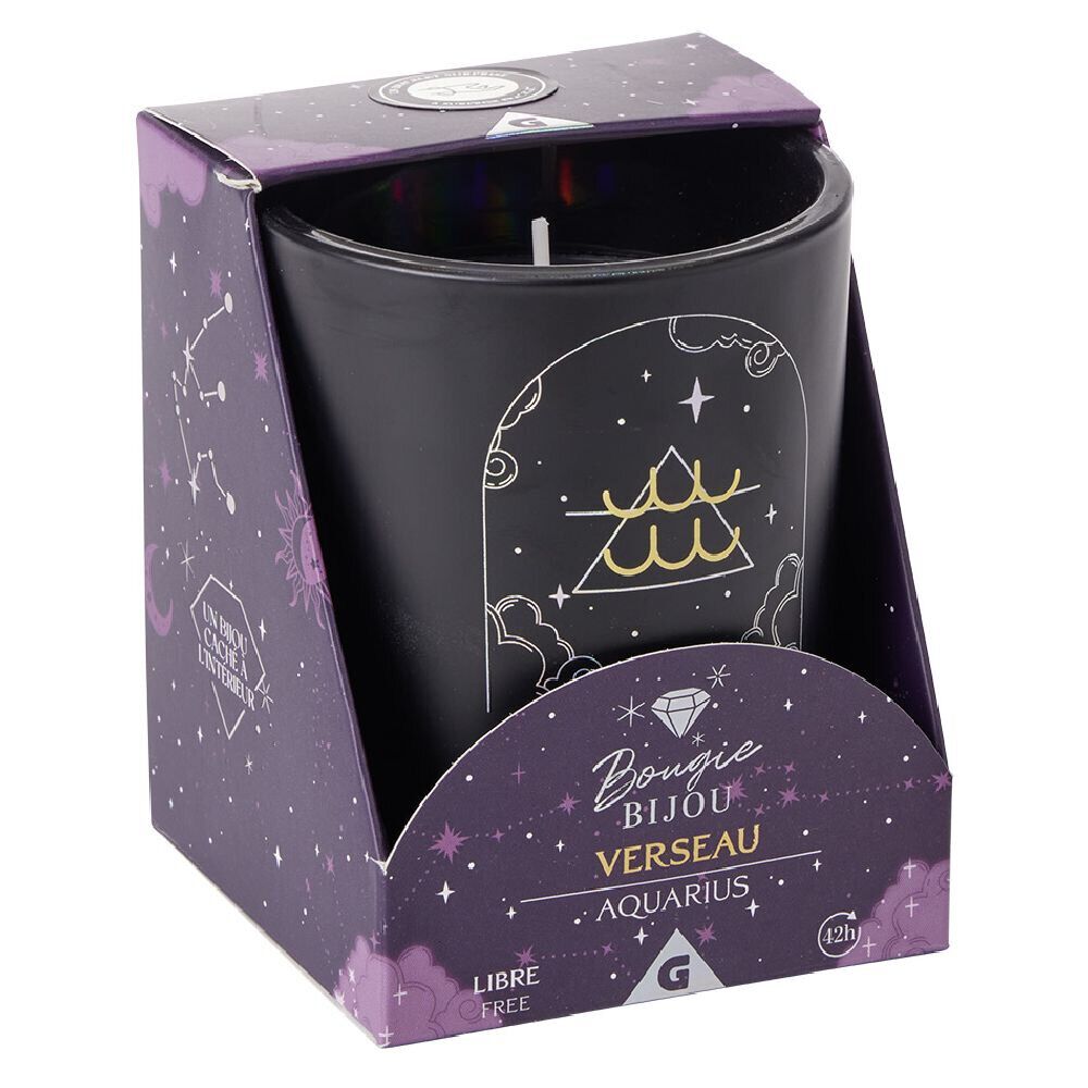 Bougie bijou argenté signe astro Verseau senteur fleur de coton 36H