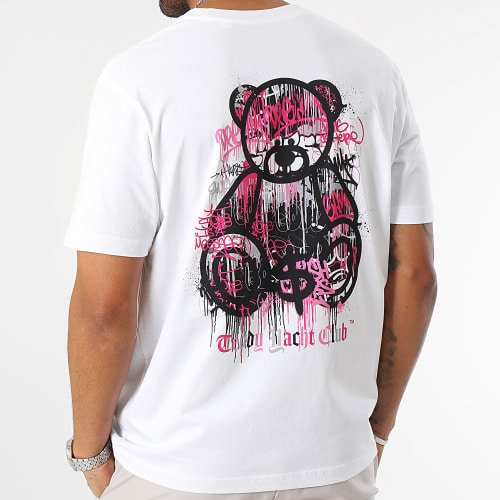 Tee Shirt Oversize Large Art Series Dripping Pink Blanc