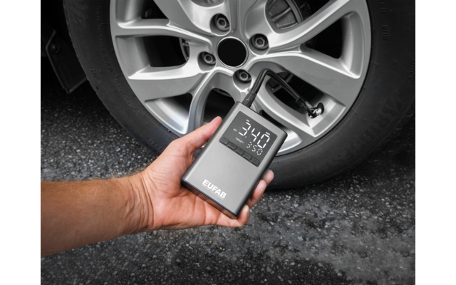 Eufab batteriebetriebener Mini Kompressor mit integrierter Powerbank 800 mAh
