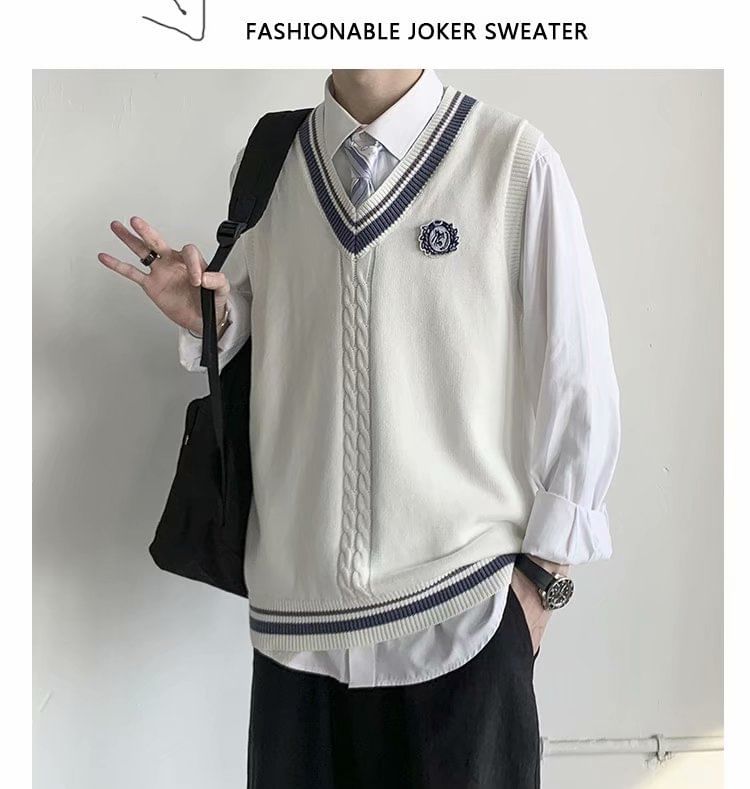 Acrius - Geborduurd sweatervest met V-hals en logo
