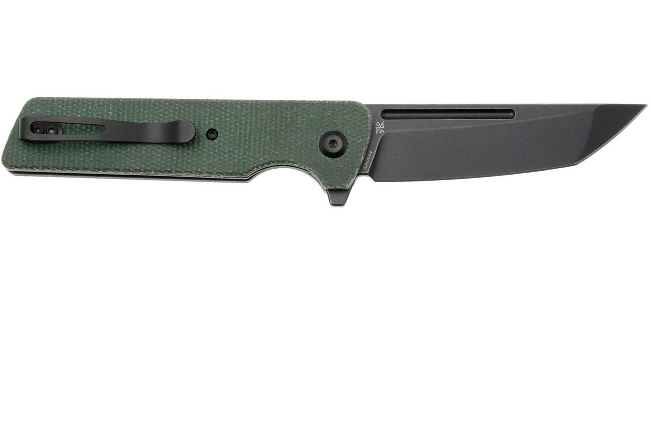 Tenable Knives Anomaly T2038T2 Blackwashed Nitro-V, Green Micarta, zakmes, Pinkerton Knives design