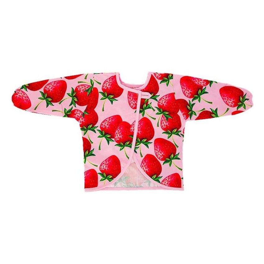 Bavoir à manches longues avec motifs fraises - Ecru