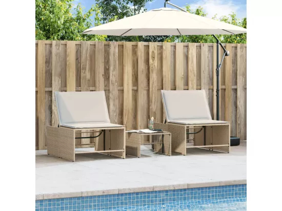 Chaises longues lot de 2 avec table beige résine tressée