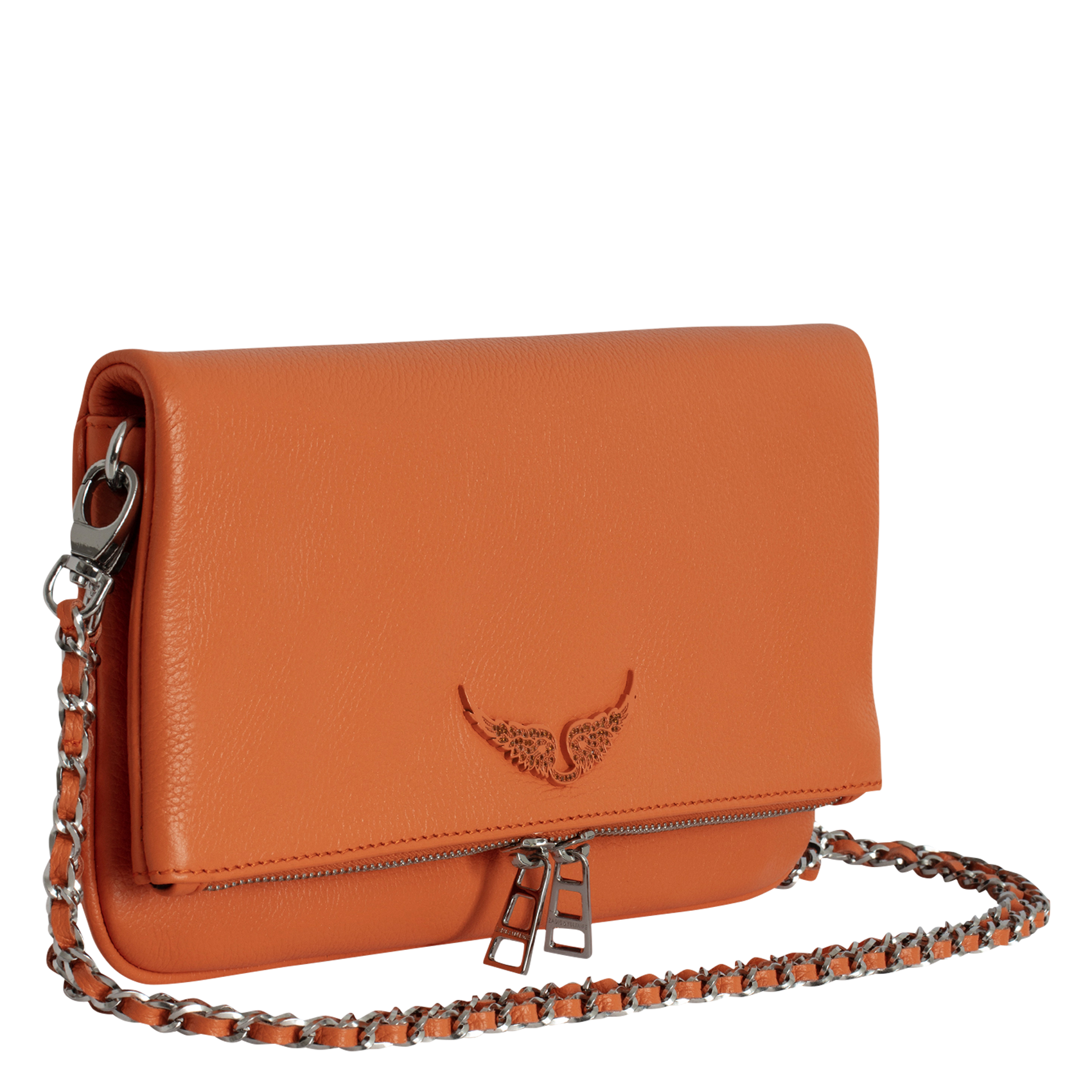ROCK - Pochette en cuir chaînes en métal | Orange