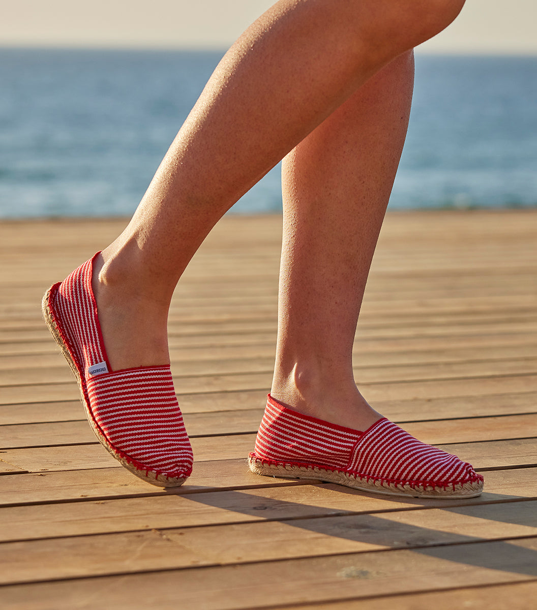 Espadrille Femme Rayé Fine Rouge