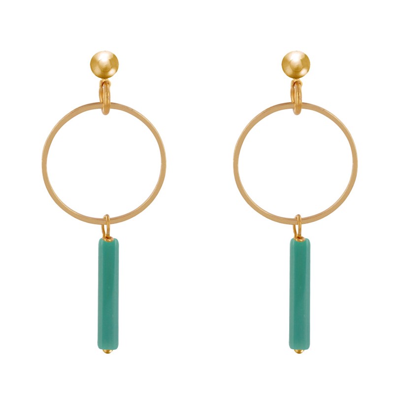 Boucles d'Oreilles Doré Cercle et Perle Rectangulaire Brillante