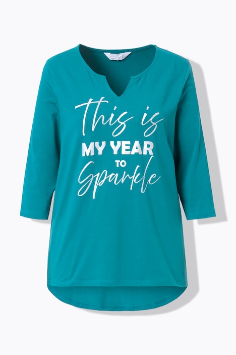 T-Shirt, A-Linie, Statement-Druck, 3/4-Ärmel