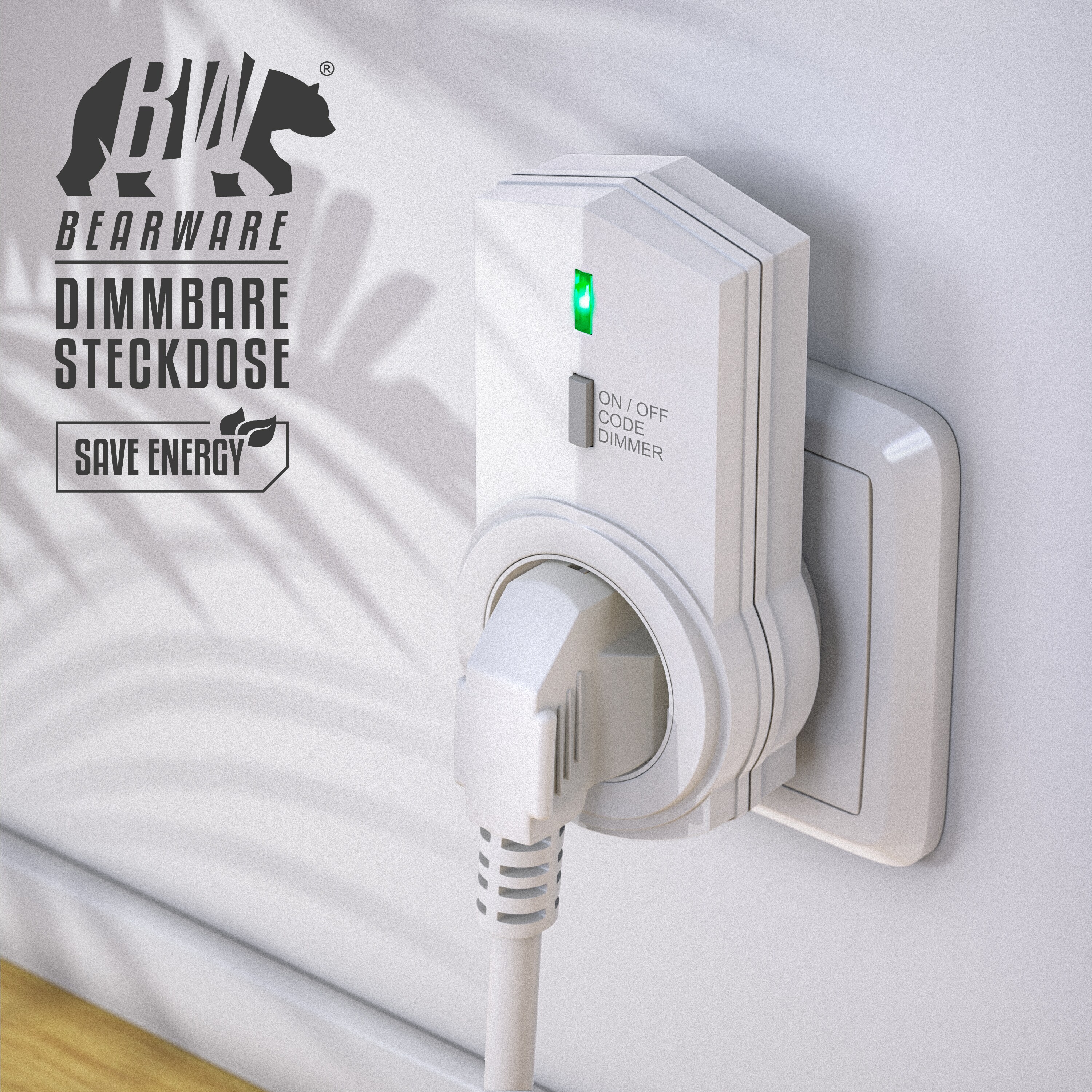 BEARWARE Dimmbare Funksteckdosen - Set mit Fernbedienung - 2er Set für den Innenbereich Indoor + 1 Fernbedienung - LED Statusanzeige