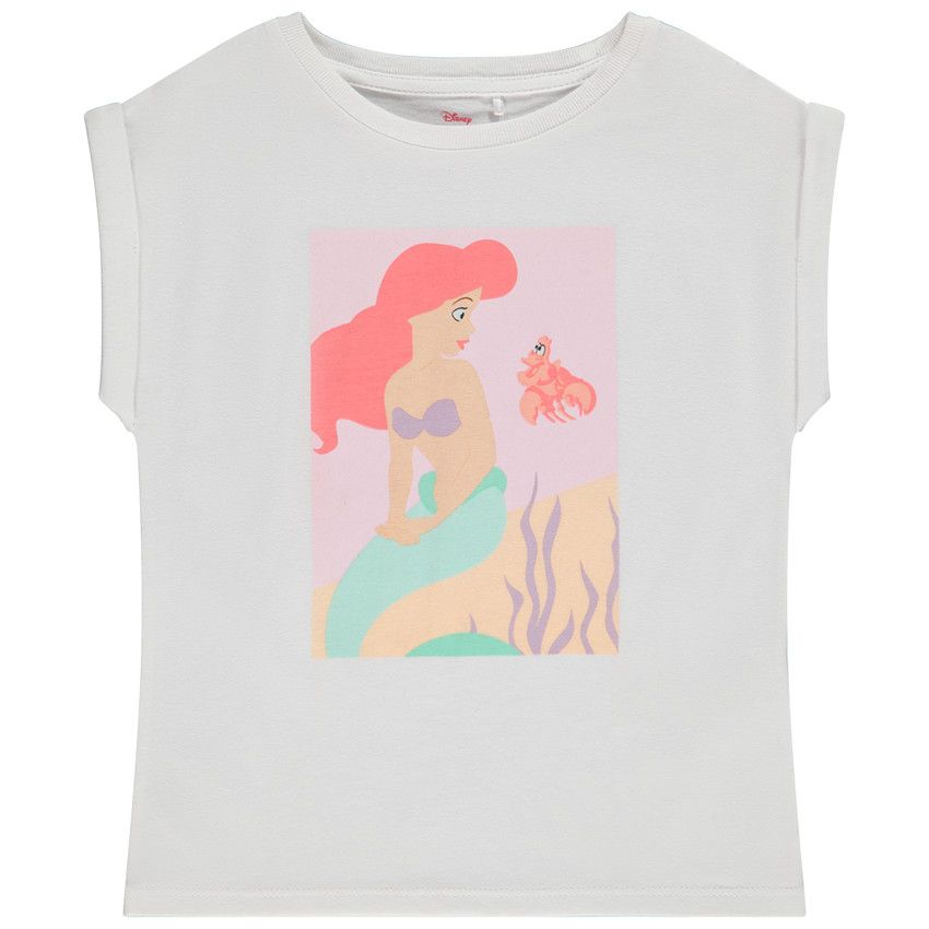 T-shirt manches courtes print Ariel Disney pour fille - Blanc