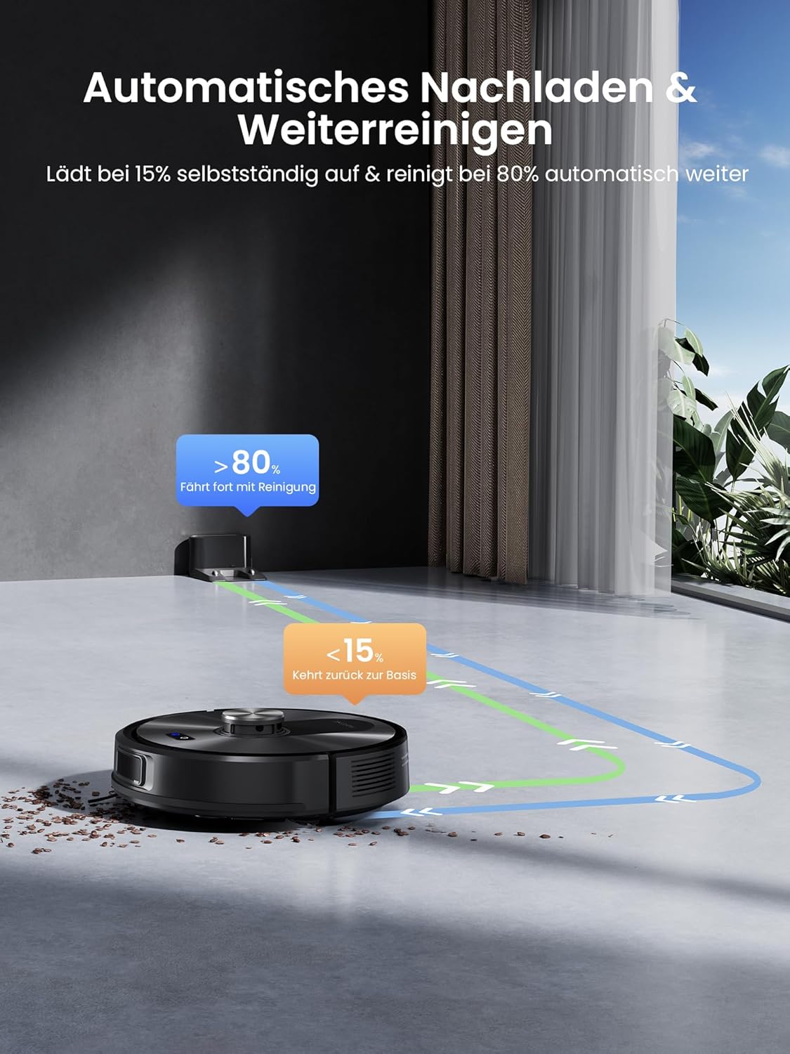 Proscenic Q10 Saugroboter mit Wischfunktion, 8000Pa 200min Staubsauger Roboter, Intelligentes Laser Navigation mit 5 Karten, Steuerung über APP Alexa Siri AppleWatch Fernbedienung für Böden Teppiche