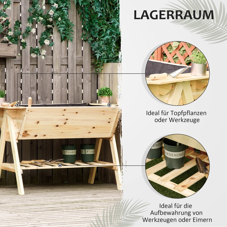 Outsunny Hochbeet mit integriertem Vliesstoff natur