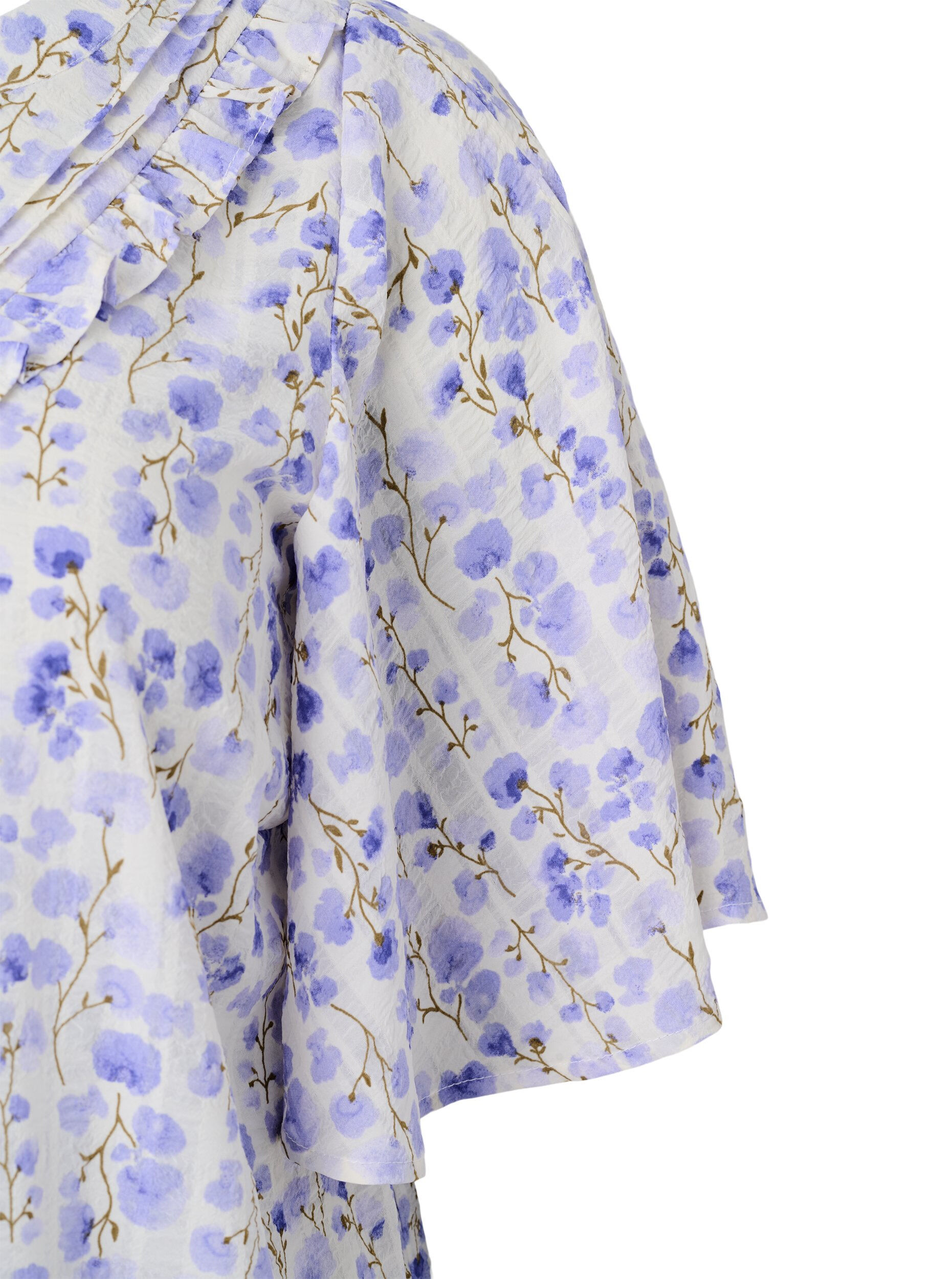 Kortærmet bluse med v-hals og blomsterprint