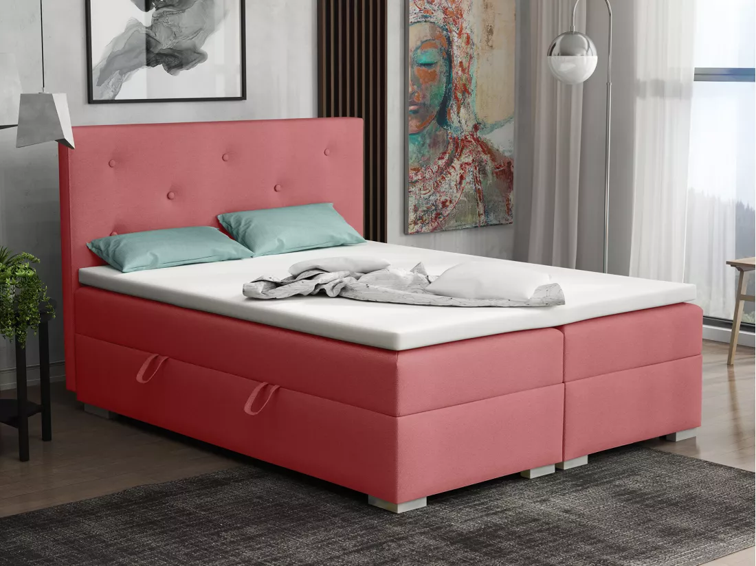 Lit Boxspring avec tiroirs de lit, Coffre de lit Topper Atlanta 160x200 cm, Jasmine 72 (Rouge d'Octobre)