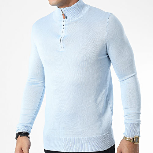 Pull Col Zippé J666 Bleu Clair