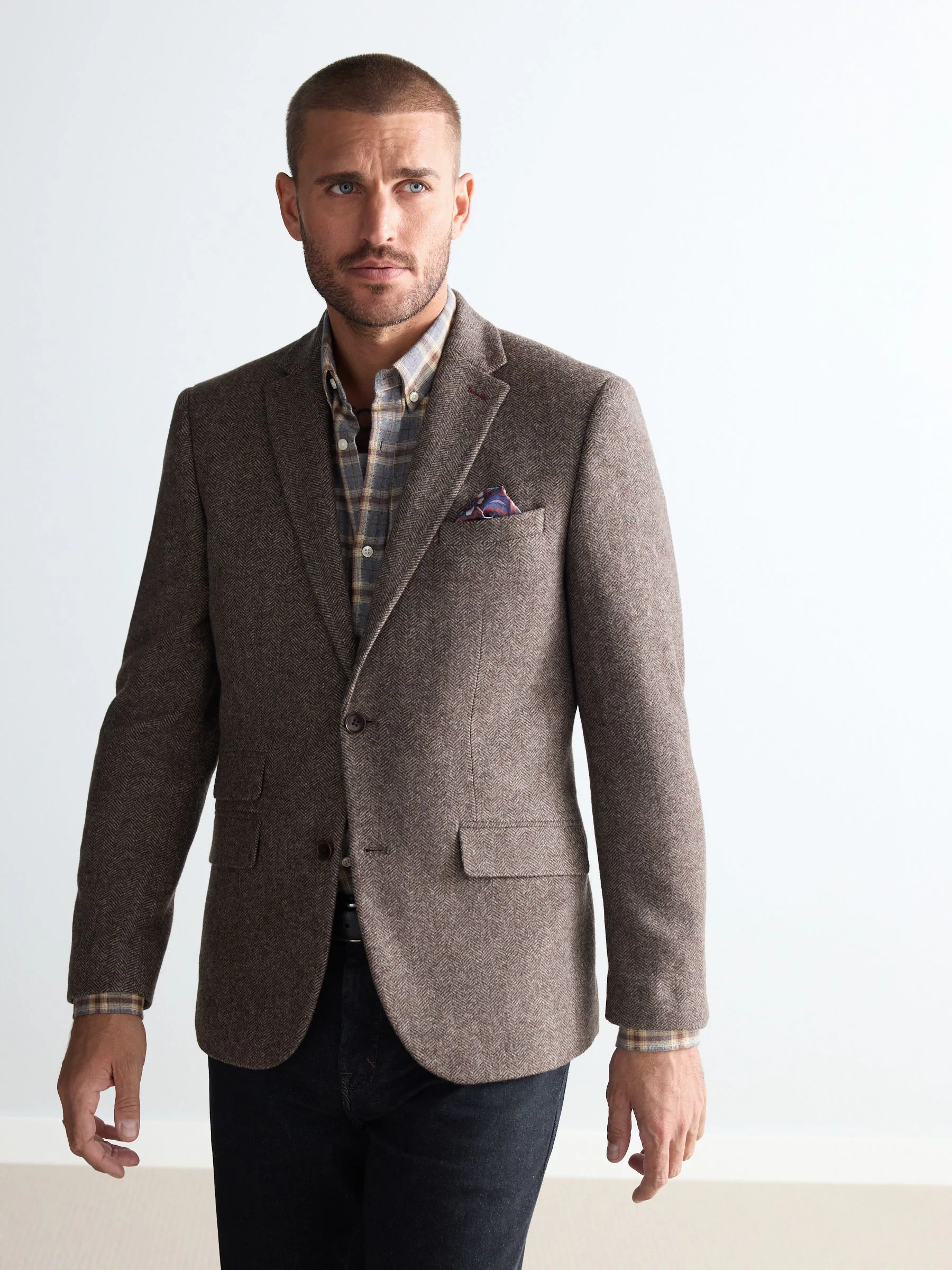 Taupe bruin - Normale Pasvorm - Signature Nova Fides Blazer van wolblend met visgraatmotief