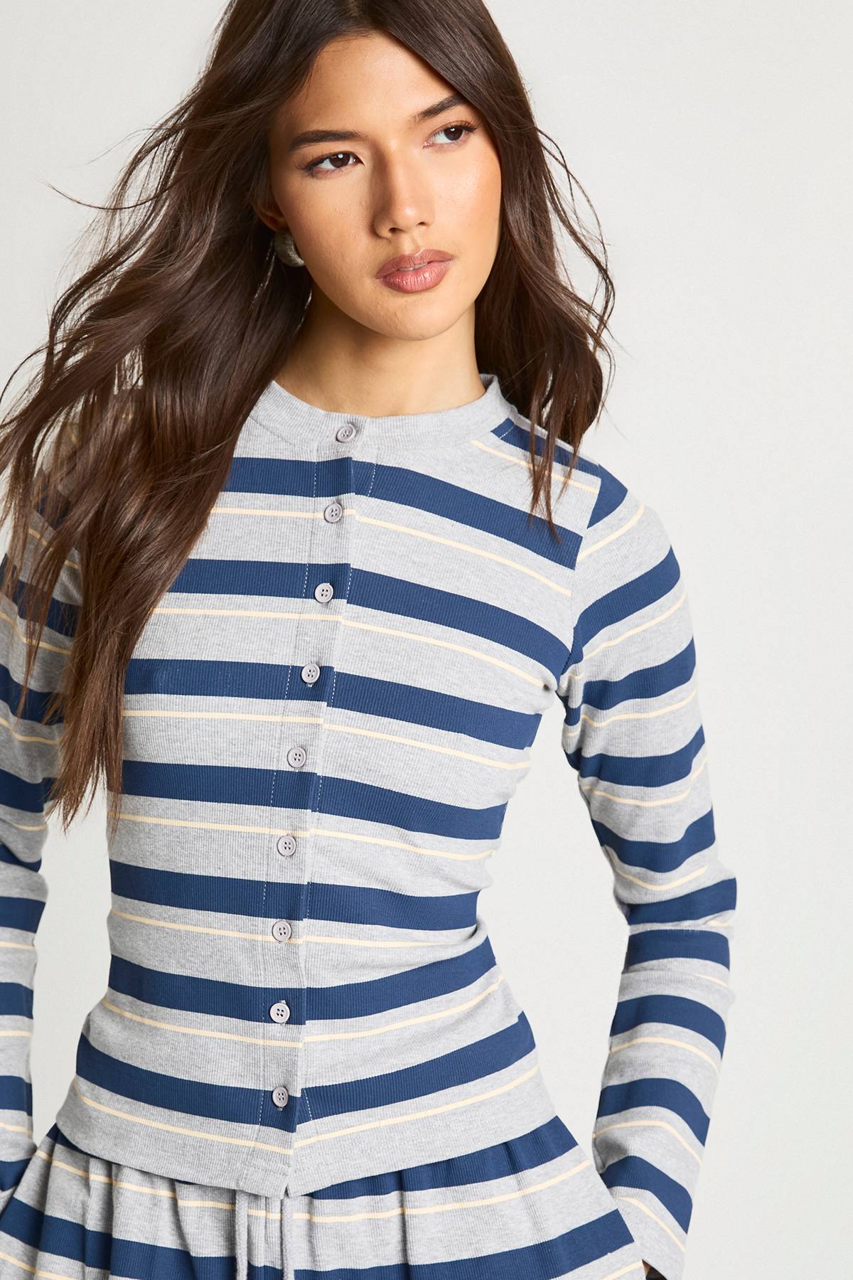 boohoo Haut Côtelé à Rayures Boutonné