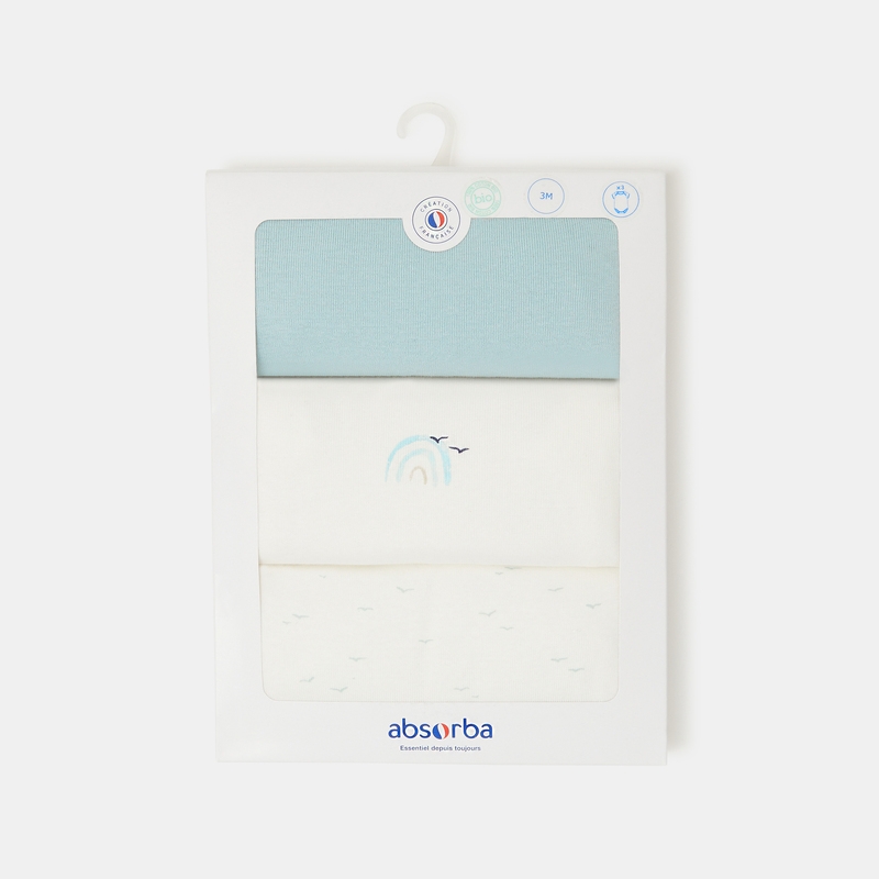 Lot de 3 bodies manches courtes en coton bio turquoise mixte Absorba