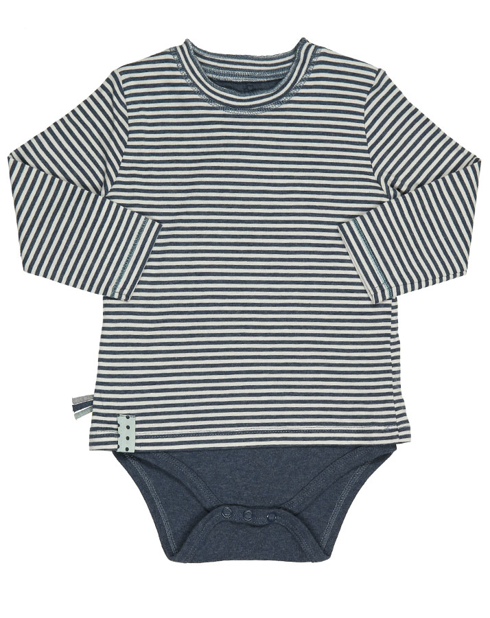 Langarm-Bodyshirt ELYA gestreift in indigo melange