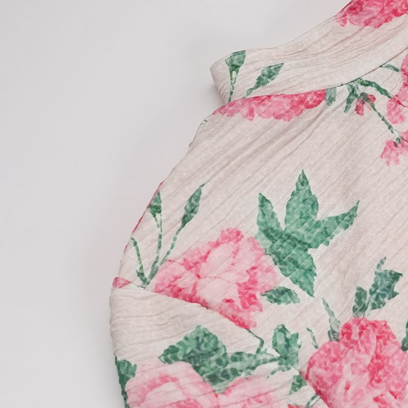 Leandrillo - Maxi-zeemeerminjurk met lange mouwen en nephals en bloemenprint