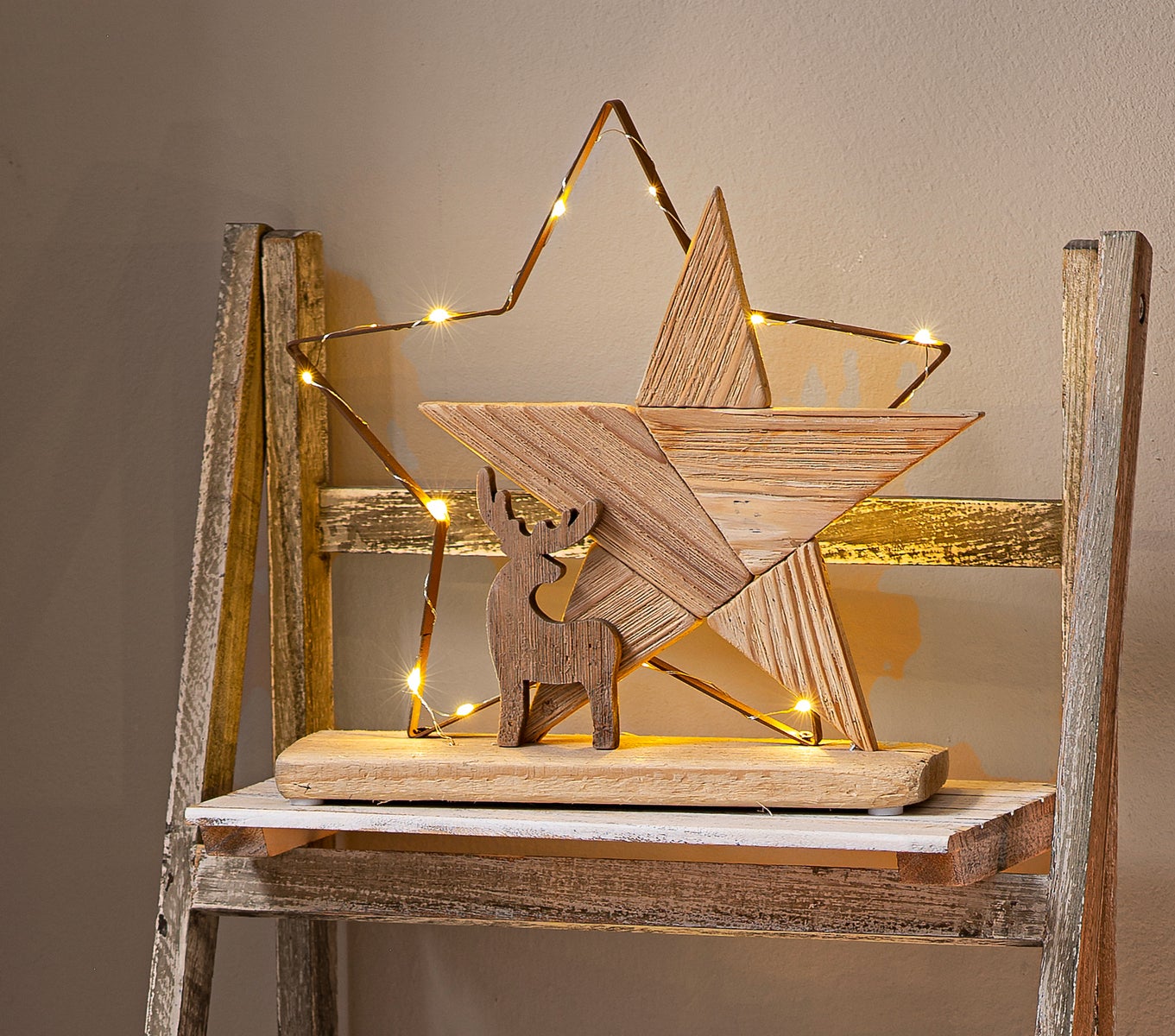 FRANK FLECHTWAREN | LED Decoratieve Lamp Ster, 32 x 10 x 29 cm, zonder batterijen, alleen voor gebruik binnenshuis, HOUT