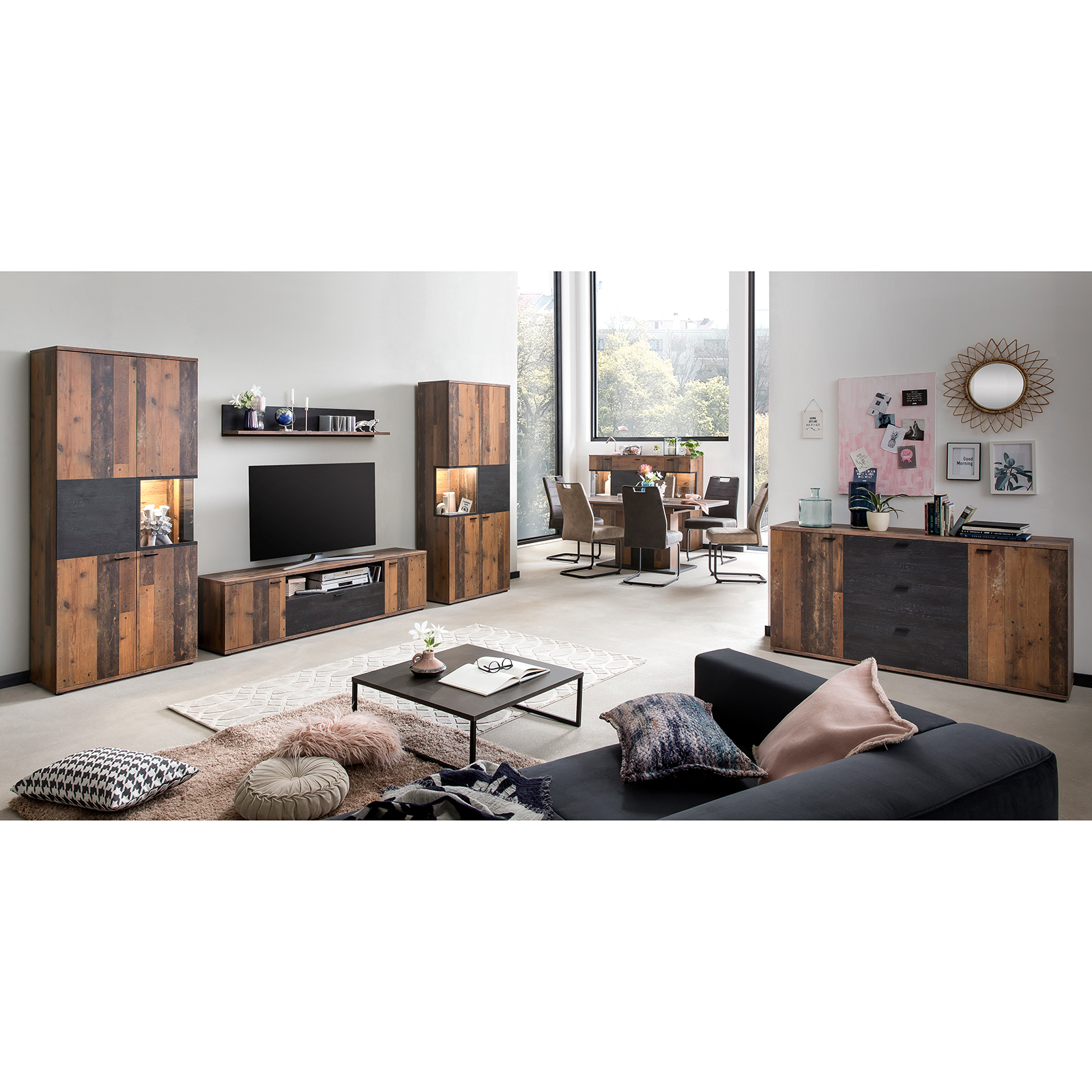 Wandboard - Artisan Eiche-Burned Wood - 135 cm breit