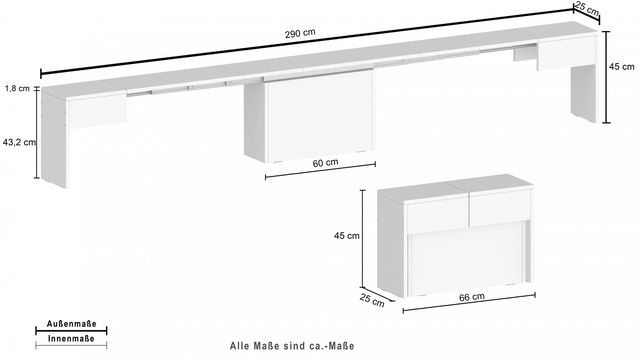 INOSIGN Sitzgruppe »Praktika« Spar-Set, Set beinhaltet 2 Bänke, 2 Stk. tlg. Je Bank ausziehbar bis 290 cm