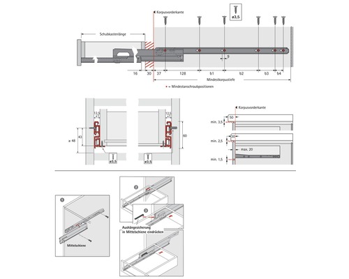 Ladegeleider, volledig uittrekbaar, rolladegeleider, 400 mm, wit, 2 stuks
