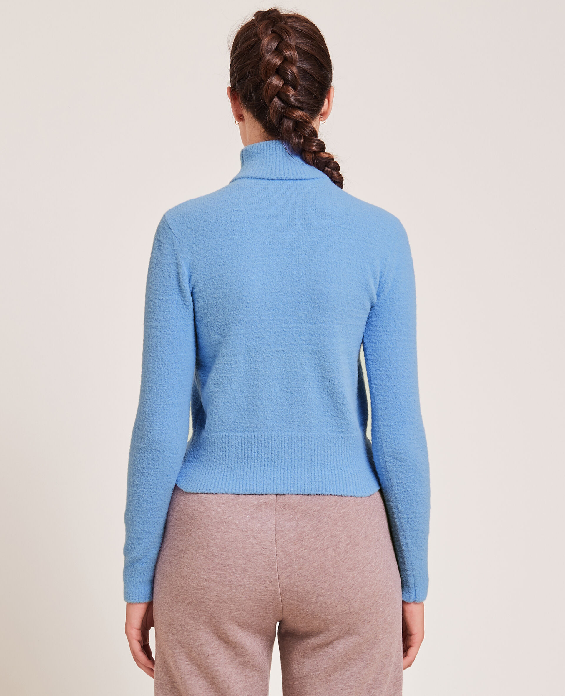Pull col roulé maille fluffy - Bleu