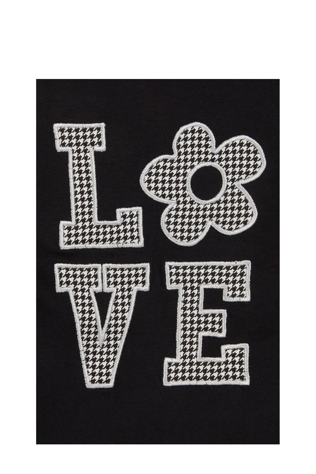 WE Fashion longsleeve met printopdruk en ruches zwart/wit